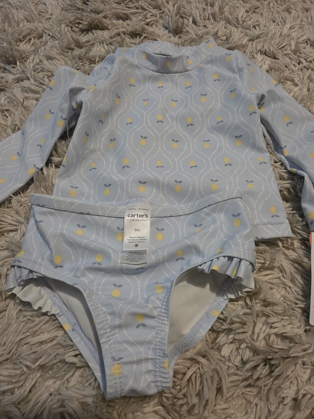 Carter's Light Blue Rash Guard Two-Piece Swimsuit with Yellow Lemon Print